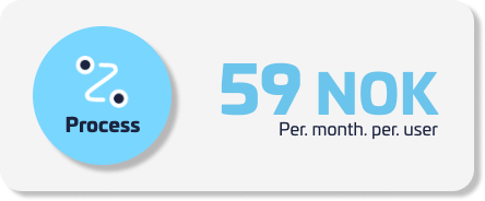 Icon for Process module with price information: 59 NOK per month per user.