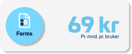 Ikon for Forms-modul med prisinformasjon: 69 kr per måned per bruker.